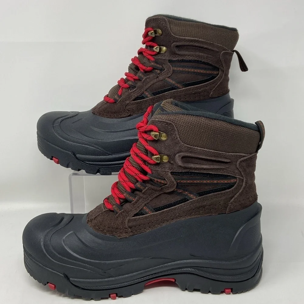 NWT Khombu Brown/Black w/Red Laces Leather Winter Snow Boots Size 9